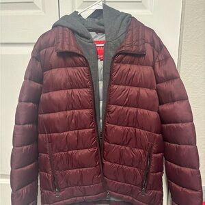 Guess Gray Hoodie Jacket with Red Puffer